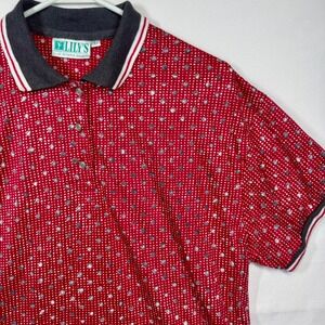 Lily's of Beverly Hills Polka Dot Polo Shirt Short Sleeve‎ Top Red Sz Large